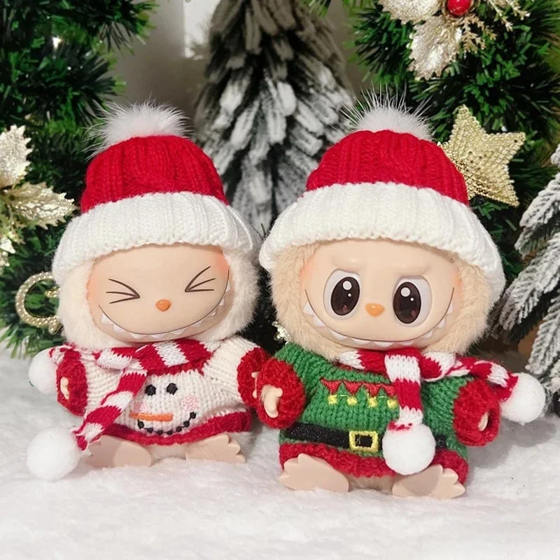 17cm Cute Mini Plush Doll'S Clothes Outfit Accessories For Korea Kpop Exo Labubu Idol Dolls Christmas Knitted Sweater Kid Gift