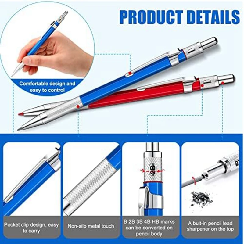 2Pcs Welders Pencil Mechanical Pencils With Metal Welding Marker For Tube Pipe Fitter/Welder