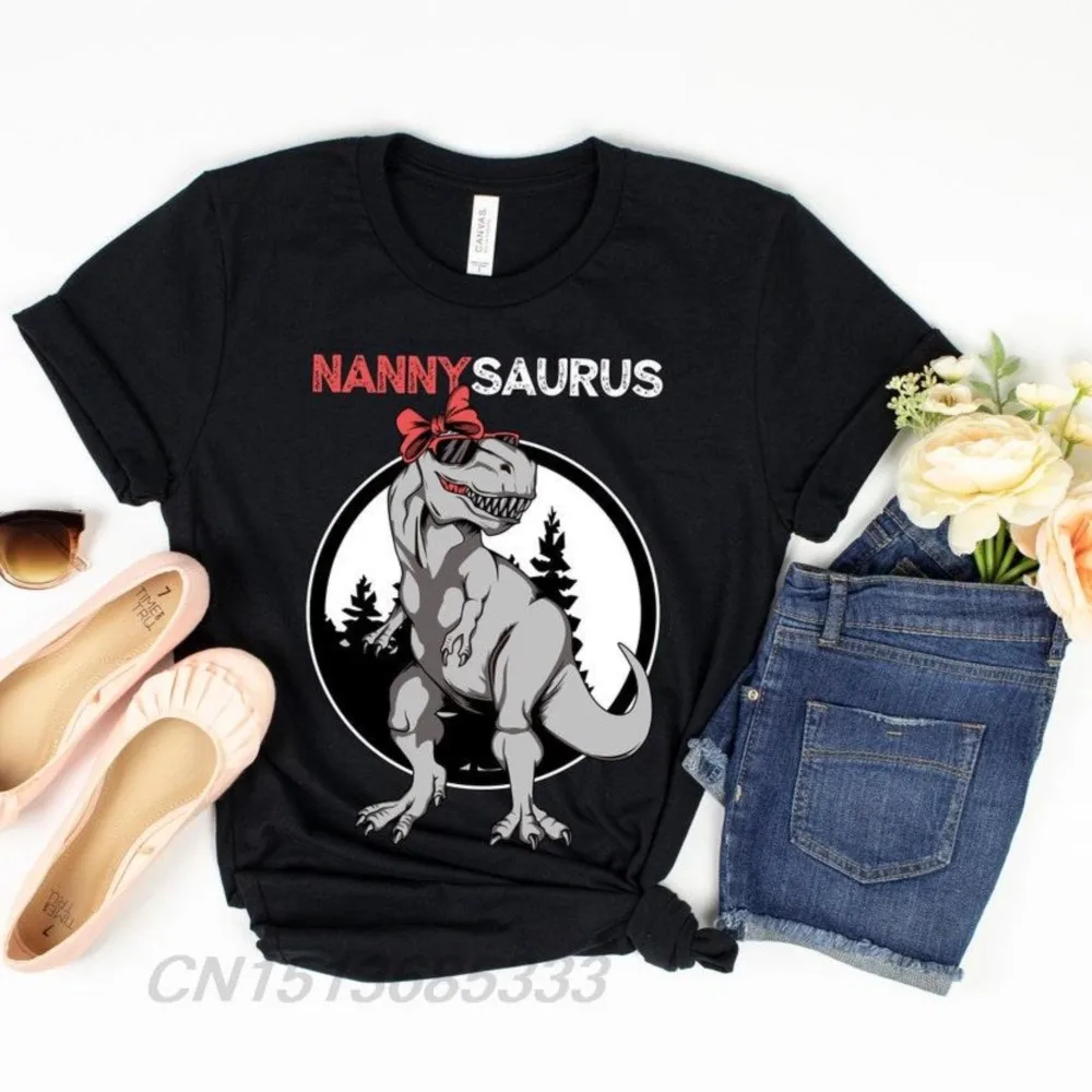 Funny Nannysaurus T-Shirts Black Queen The Most Powerful Retro Tees Mother's Love is Like No Otter Unisex Cotton Tops