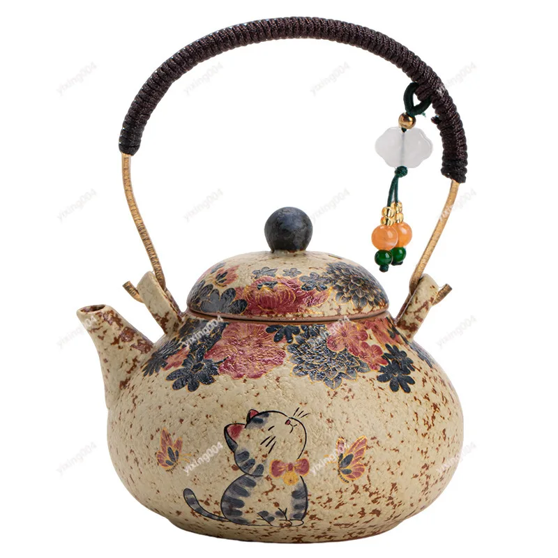 Chinese Pear‑Shaped Blue‑and‑White Ceramic Teapot With Handle for Home Tea Making & Gift