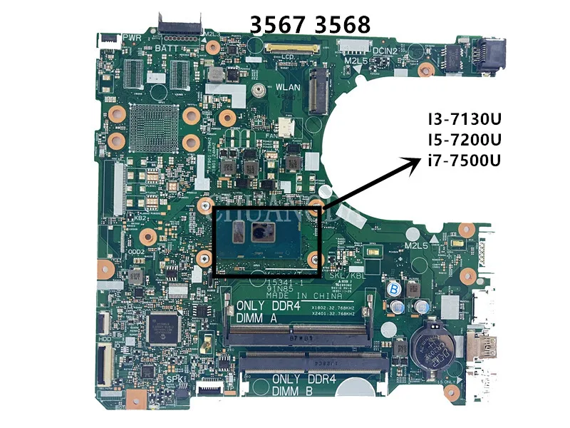 

CN-0GV5TG 0YHRCR I3 I5 I7 15341-1 91N85 DDR4 Laptop Motherboard Mainboard For Dell Lnspiron 3568 Notebook PC