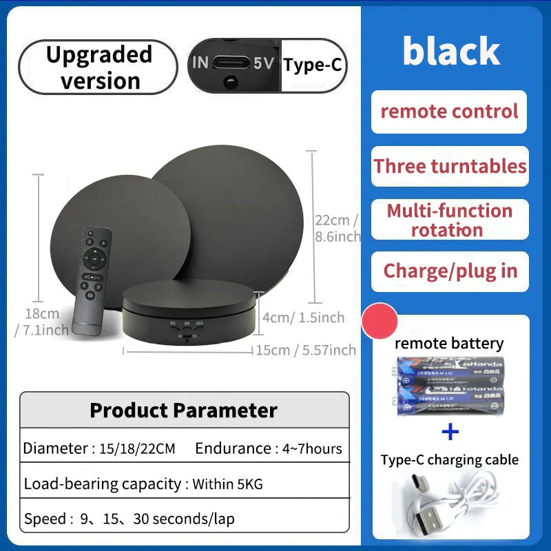 360 Degree Rotating Display Stand 10KG Photography Motorized Turntable 3 Speed Quiet Video Shooting Prop USB Remote Revolve Base