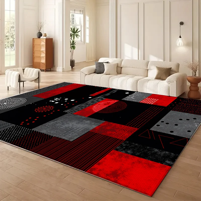 VIKAMA Black Red Luxury Art Carpet for Living Room Bedroom Sofa Coffee Table Bedside Area Rug Home Non Slip  Floor Mat Decor
