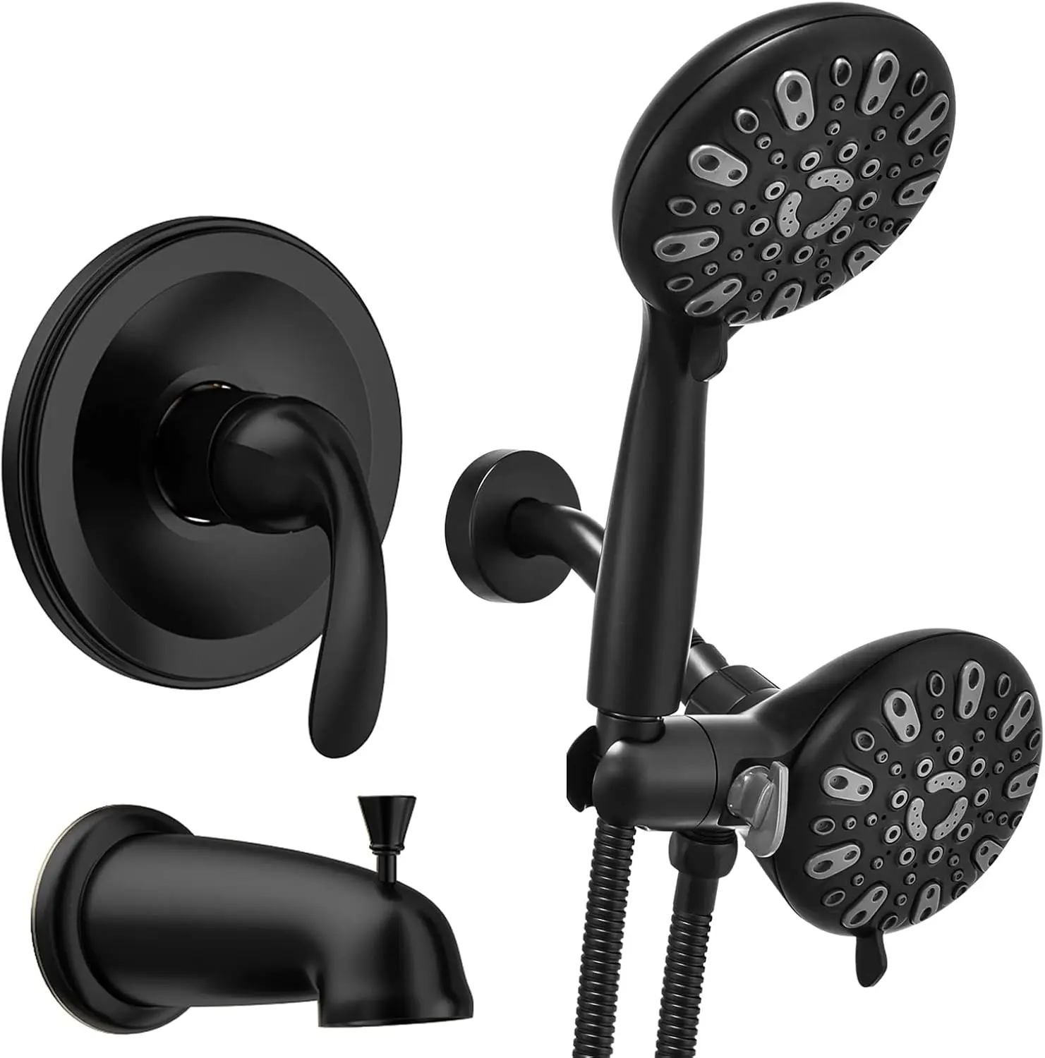 

Black Shower Faucet Set with Tub Spout, Handheld Shower Head and Handle - Complete Bathroom Upgrade