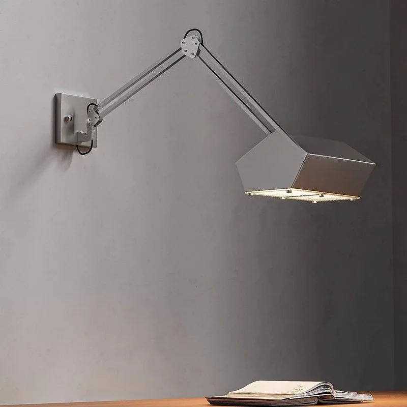 Retro car headlight rocker arm wall lamp designer stainless steel simple modern decorative lamp