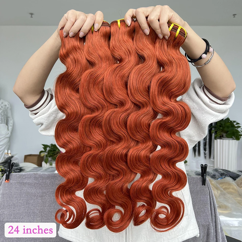 10A Body Wave #350 Orange Ginger Colored Human Hair Bundles 16-24 Inch Brazilian 100% Human Hair Extensions Weave For Women