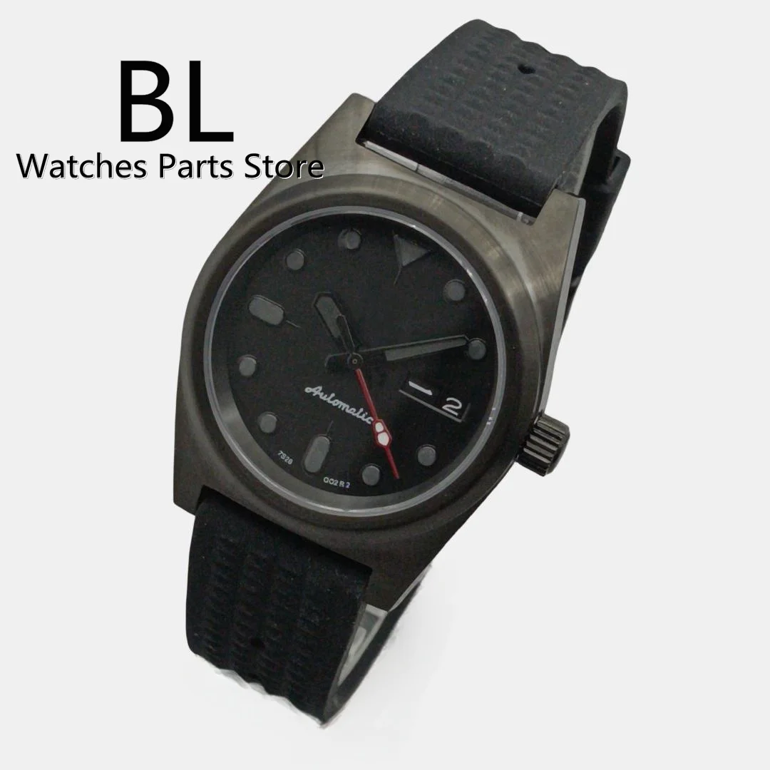 BLIGER Watch For Men NH36 Movement Week-date Function 36mm Full Black Case Sapphire Glass Black Dial Green Luminous Rubber Strap