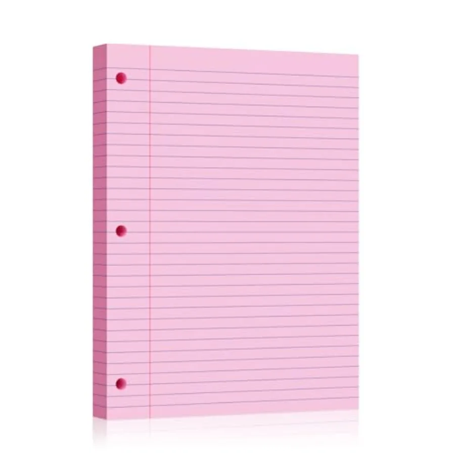 

Pink Loose Leaf Paper 100 Sheets 8" x 10.5" Filler Paper, College Ruled 3-Hole Punched, Notebook Paper for 3-Ring Binders Notep