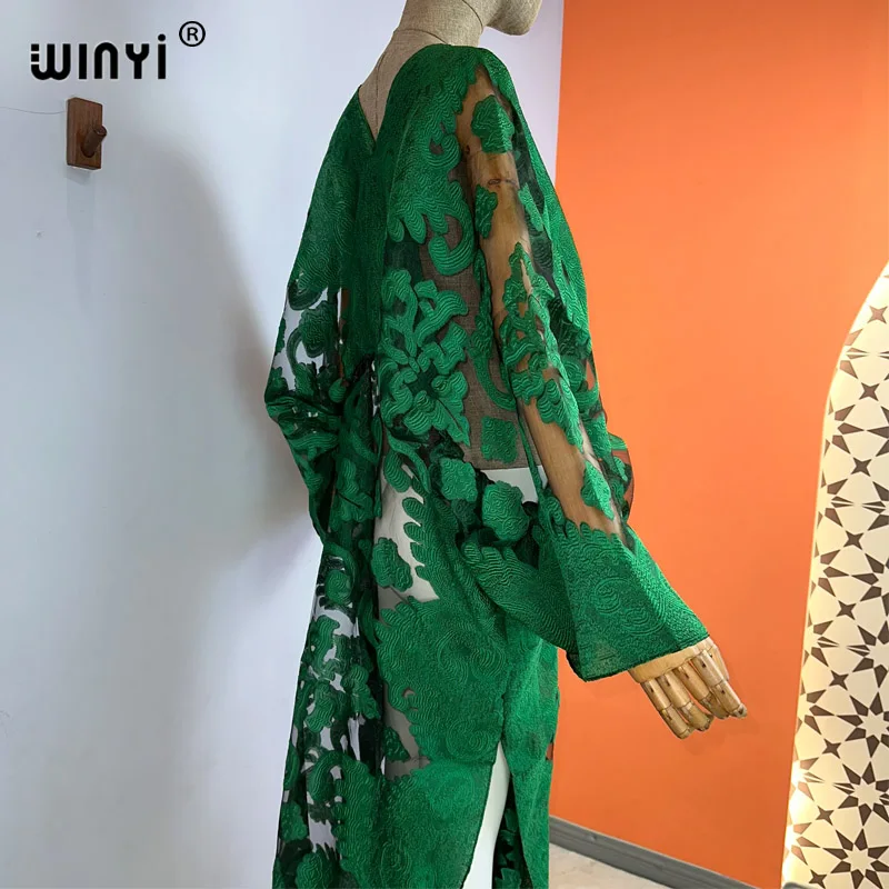 WINYI summer High fork sexy Perspective dress boho print dress Women kaftan Bohemia Africa kaftan beach Cover Up vestidos