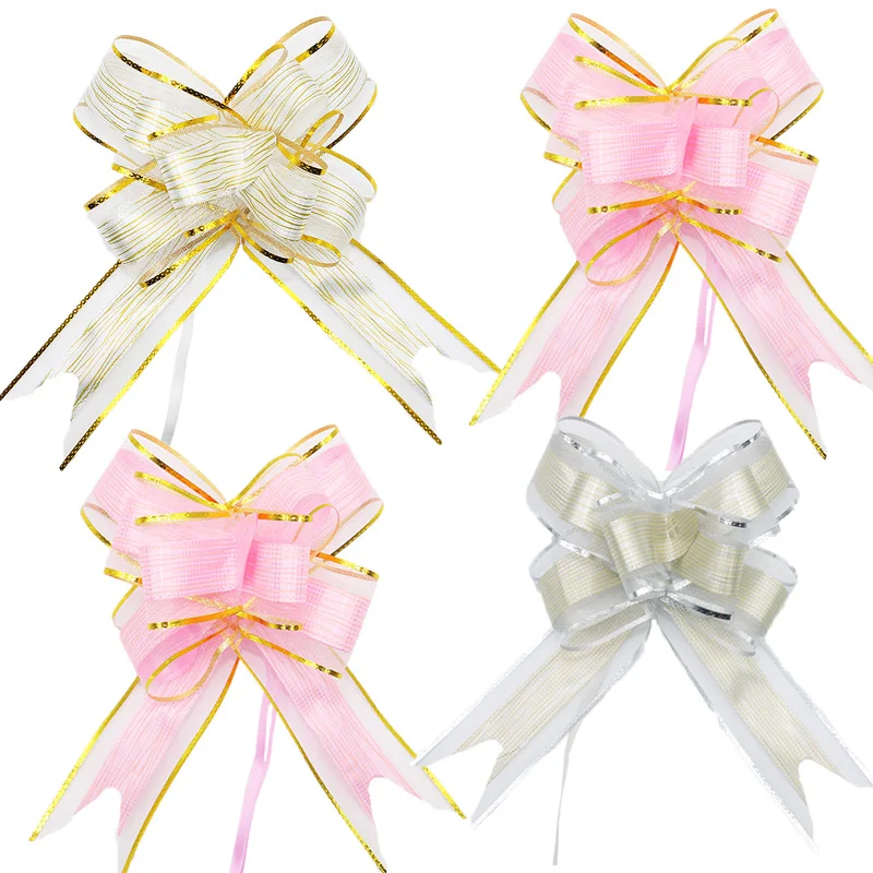 

(10pcs/pack)22*26cm Golden Border Plastics Bow Hand Drawn Flower Ribbon Wedding Car Wrist Flower Holiday Party Home Decoration