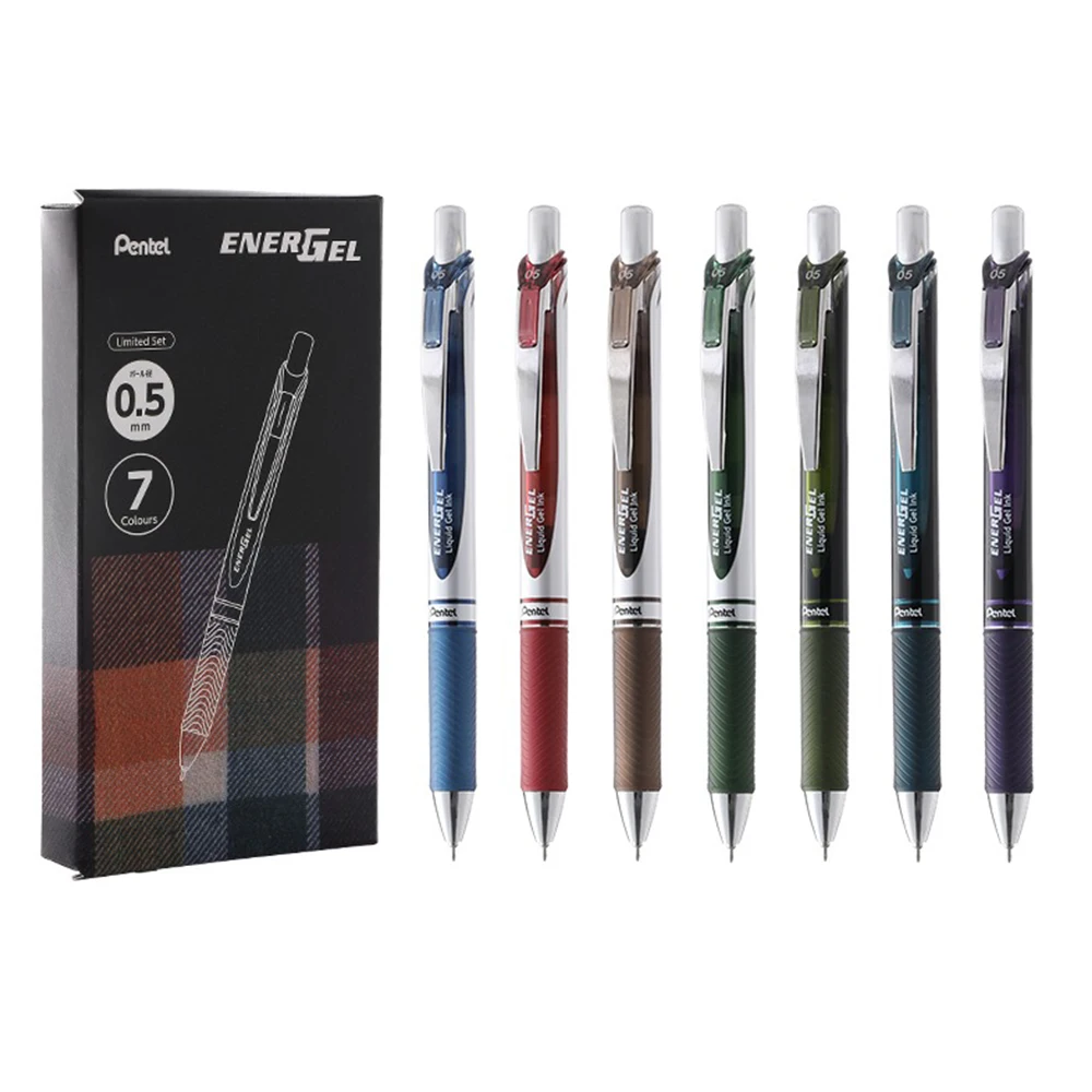 7pcs Japan Pentel Gel Pen Quick Drying 20th Anniversary Limited 7-color Suit Color Retro Energy Black 0.5mm School Stationery