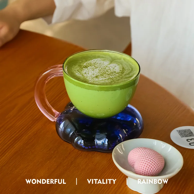 Suspended Cloud Glass Cups, Coffee, Milk, Juice Drinks, Borosilicate Glass Color Blocking Cups, Beer and Wine Glasses
