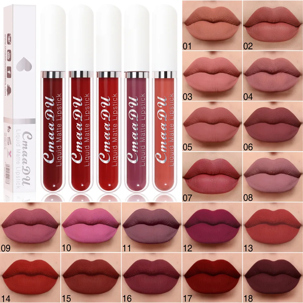 

CmaaDu 18 Colors Long Lasting Lip Gloss Matte Velvet Liquid Lipstick Waterproof Moisturizing Lip Makeup Cosmetics DC08