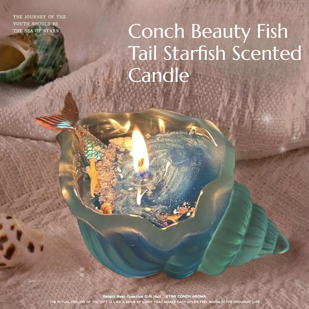 

High-end Atmosphere Ocean-style Scented Candle Luminous Effect Transparent Resin Conch Beauty Fish Tail Starfish Home Decoration