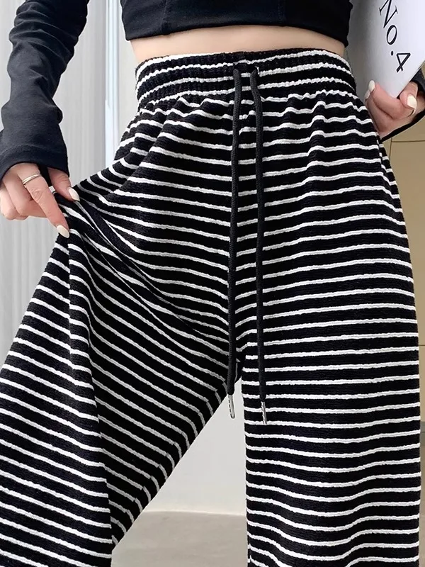 กางเกงขายาวทรงตรงขากว้าง ผ้าเนื้อนุ่ม สวมใส่สบาย สำหรับผู้หญิง ฤดูใบไม้ร่วง ฤดูหนาว เอวสูง ทรงหลวม ช่วยพรางหุ่น สไตล์ลำลอง ยาวคลุมเท้า