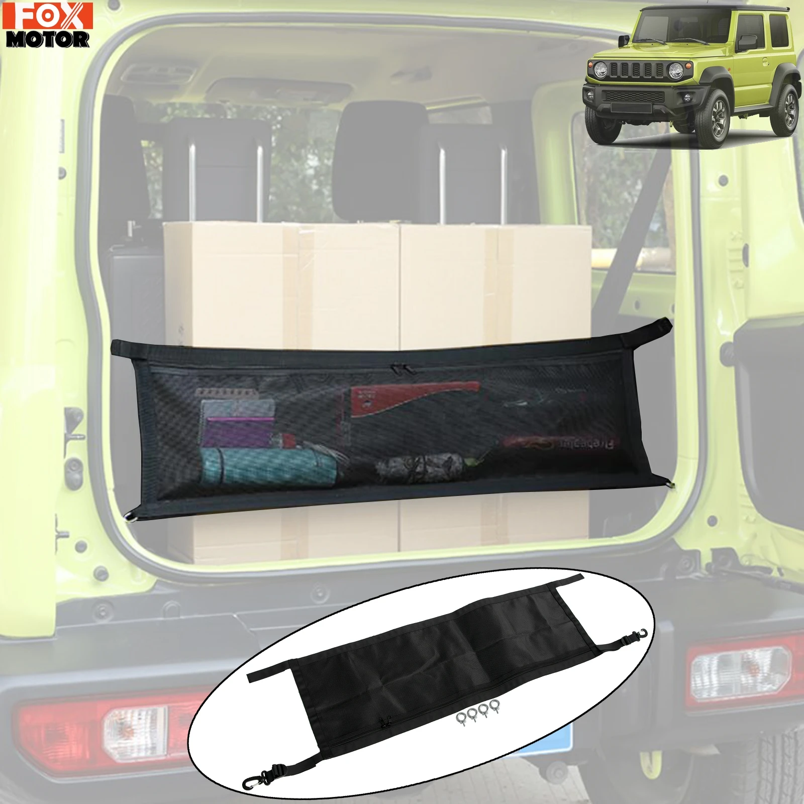 Car Boot Floor Cargo Tailgate Net Mesh Luggage Elastic With Screw Hook For Suzuki Jimny JB74W JB64W 2025 2020 2019 Accessories