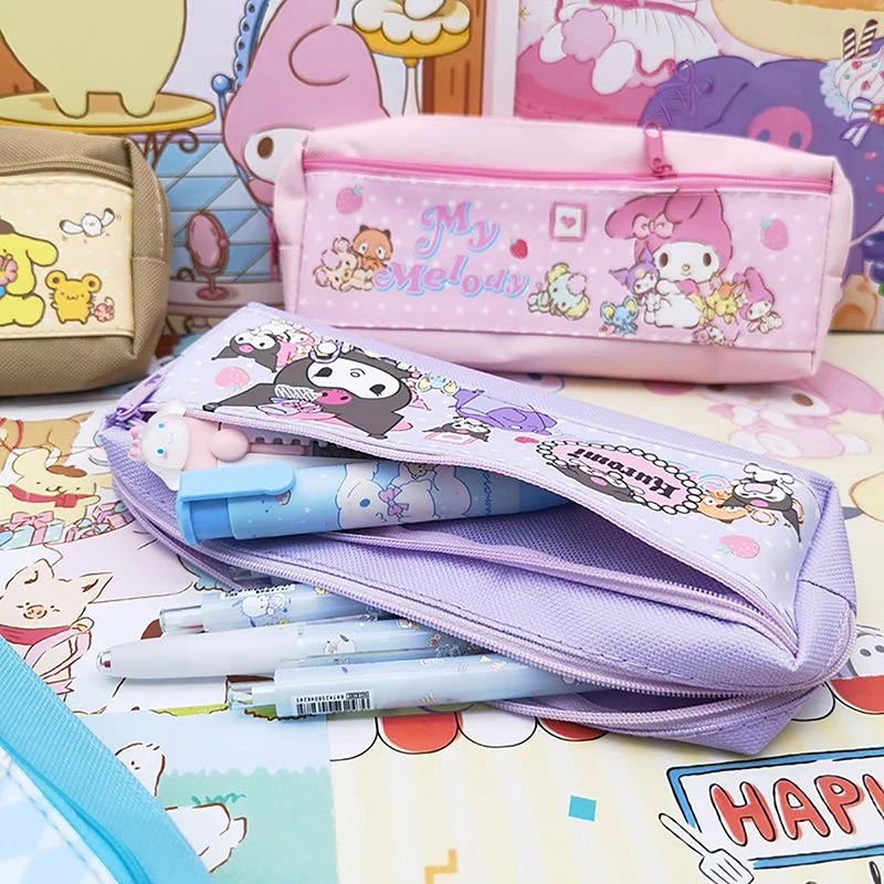 Sanrio Pencil Case Kuromi Cinnamoroll Melody Pu Kawaii Cartoon Pencil Bag Student Stationery Box School Supplies Children\'s Gift