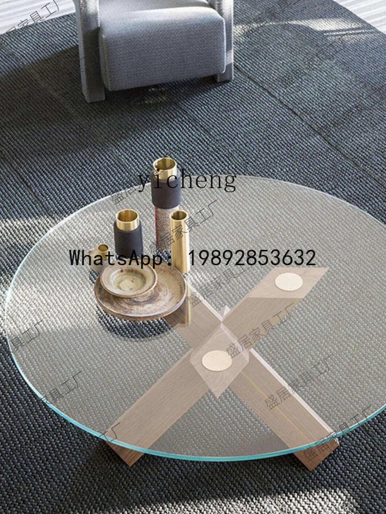 

X5 minimalist ash wood base round dining table villa living room tempered glass coffee table