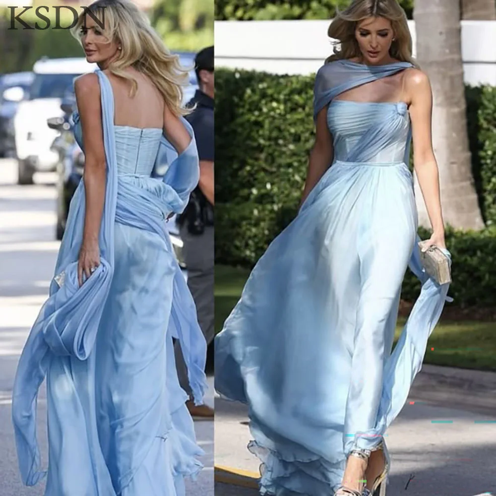 

KSDN Luxury Chiffon Evening Dresses Strapless Sleeveless Ankle-Length Elegant Dress Special Occasion Customized Gowns Vestidos