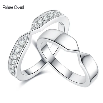 Follow cloud brilliant cut 0.31ct silver 925 moissanite diamond couple rings for lovers matching wedding jewelry set