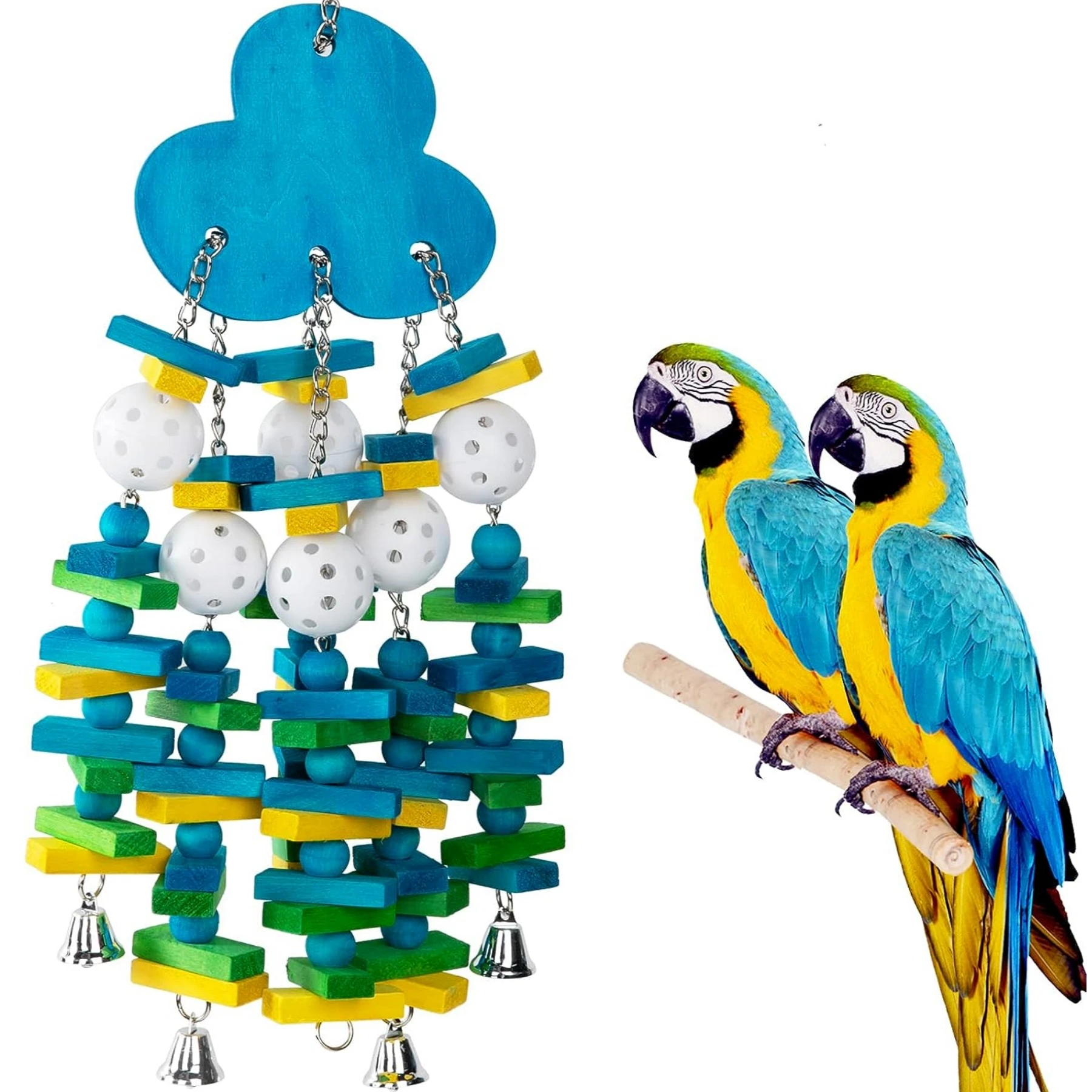 Blueberry-Shaped Interactive Parrot Chew Toy with Melodic Bell And Vibrant Wooden Beads Durable String Toy for Birds
