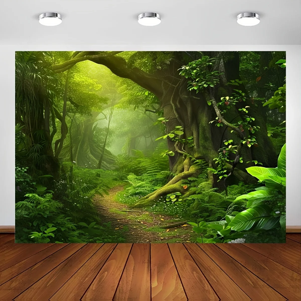 1. Tissu de fond pour scène de jungle forestière - Papier peint photo en polyester à thème jungle, idéal pour les fêtes et événements