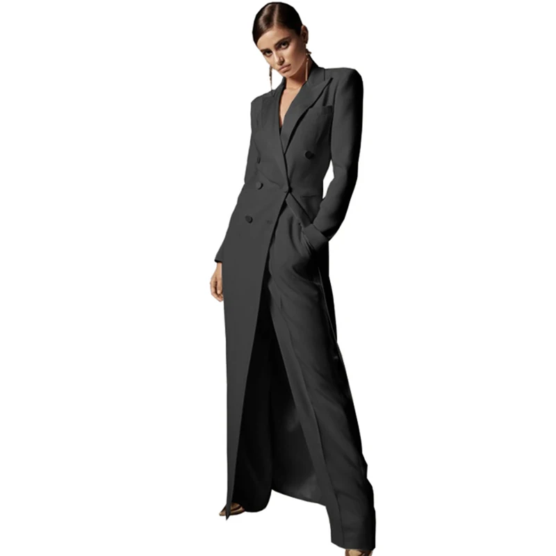 2024 New Women\'s Suit Long 2-piece Set Slim Double Breasted Dress Elegant Formal Women\'s Wedding Tuxedo Comfortable Commuting