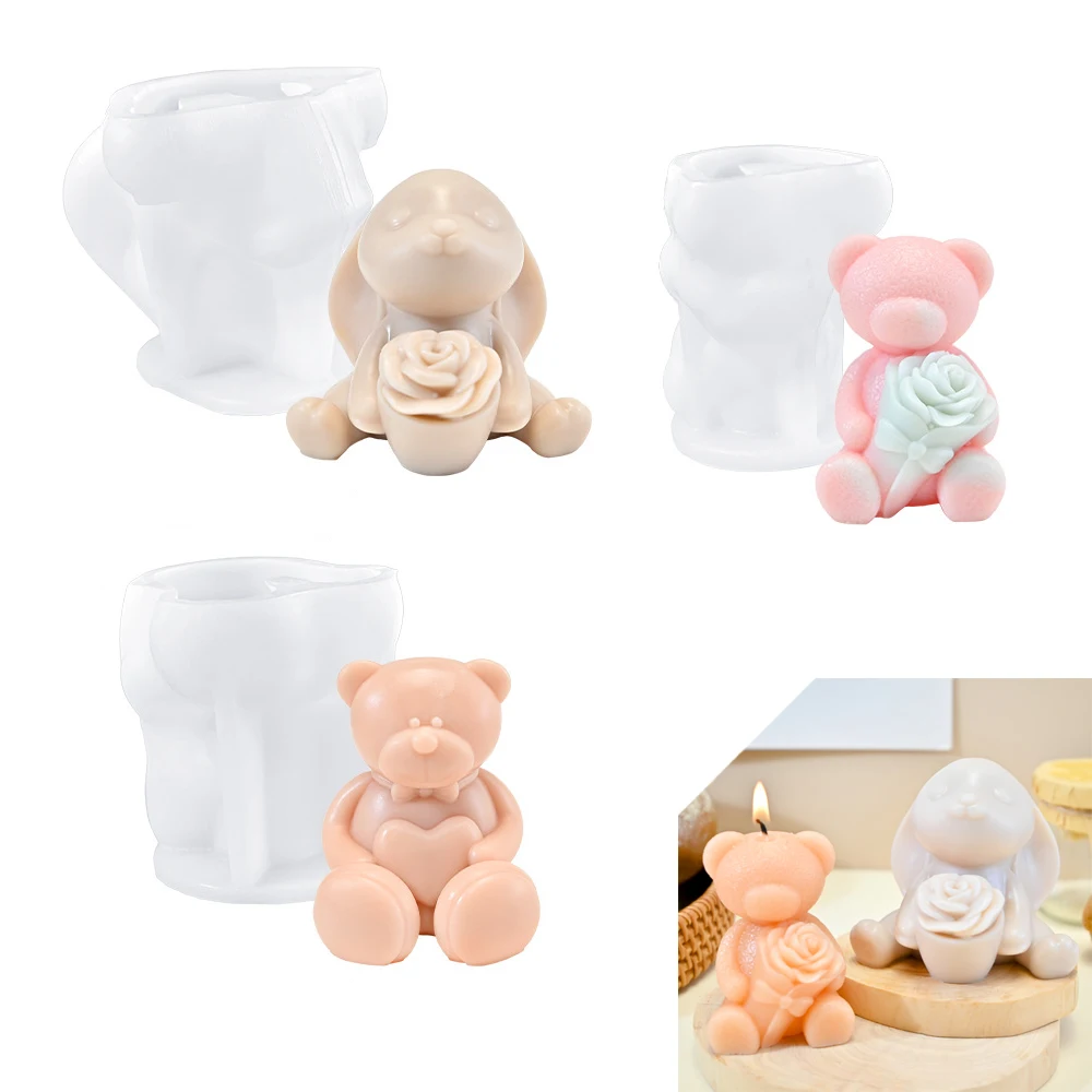 3D Cute Bear Scented Candle Mold Resin Soap Mold for Candles Home Decoration Silicone Mold for Resin Teddy