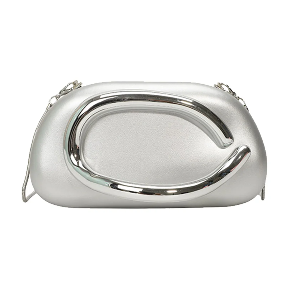 Women PU Leather Metal Handle Handbag & Removable Strap Crossbody Shoulder Bag Metal Decoration Evening Bag for Evening Dinner