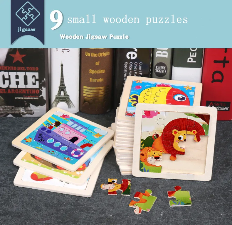 Heißer Verkauf 11X11CM Kinder Holz Puzzle Baby Cartoon Tier Verkehrs Tangram Holz Puzzle Pädagogisches Puzzle Spielzeug Für kinder Geschenke – Detail 1