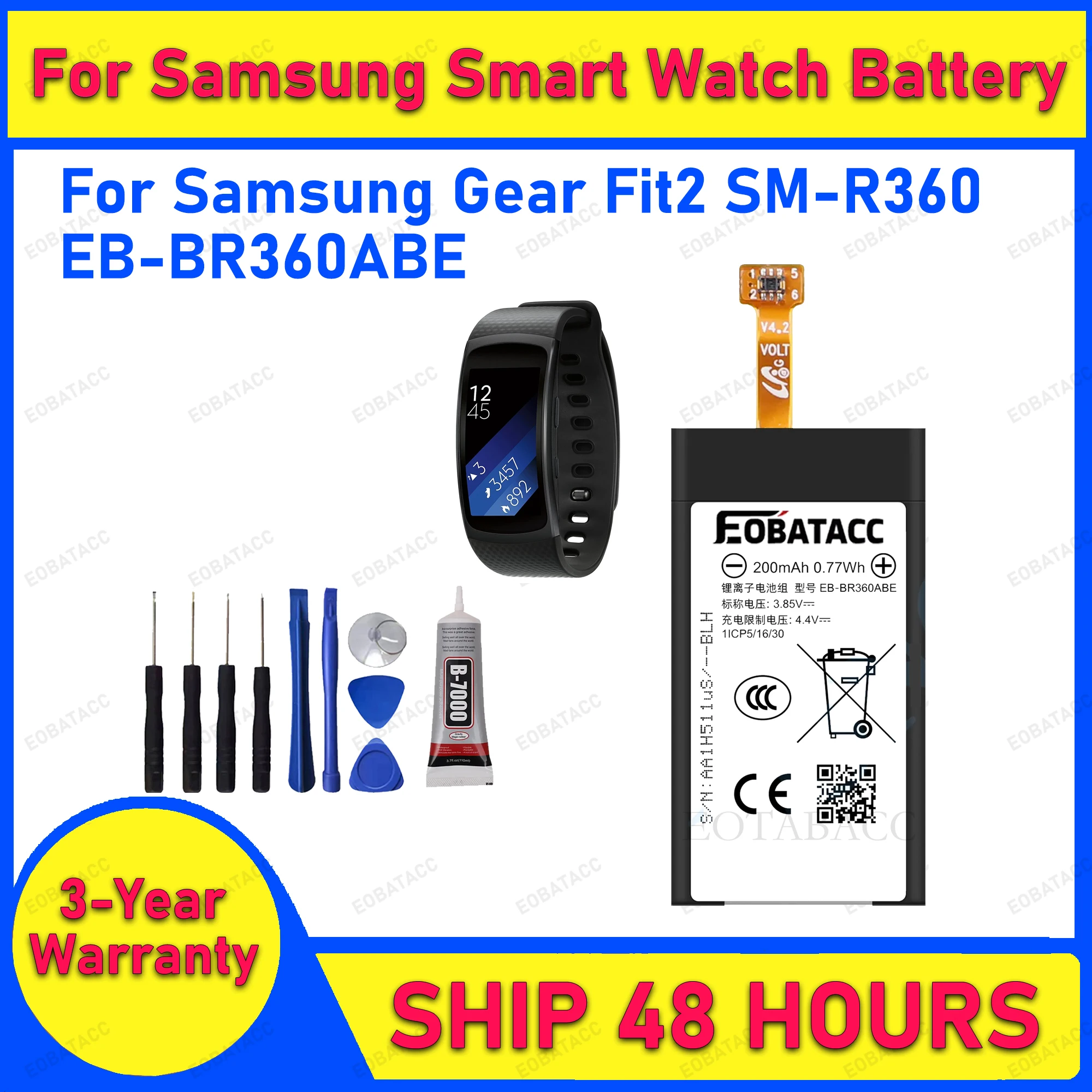 

2025 лет EOBATACC 100% новый аккумулятор EB-BR360ABE для Samsung Gear Fit 2 SM-R360 Смарт-часы Сменный аккумулятор + бесплатные инструменты