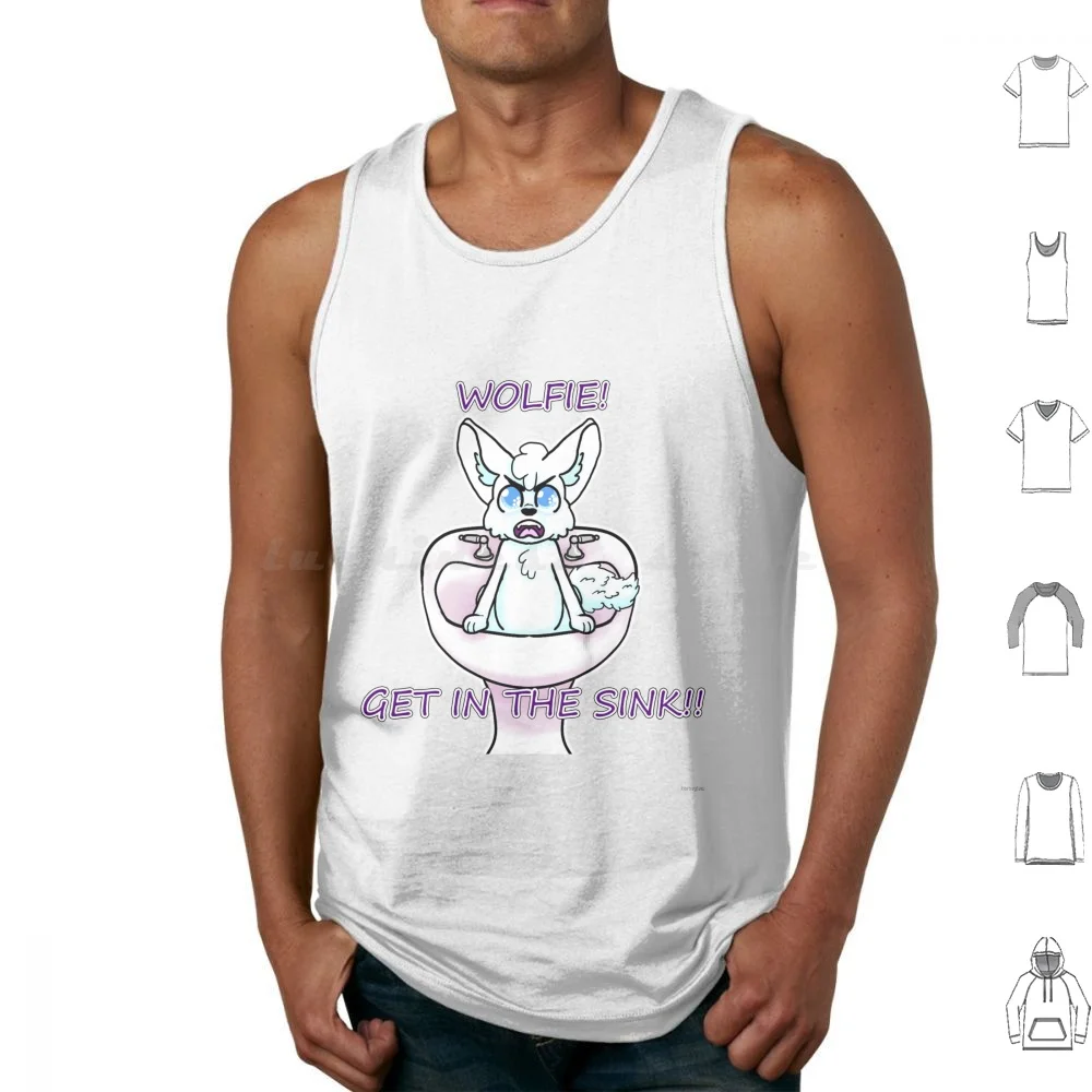 Wolfie , Get In The Sink! Tank Tops Print Cotton