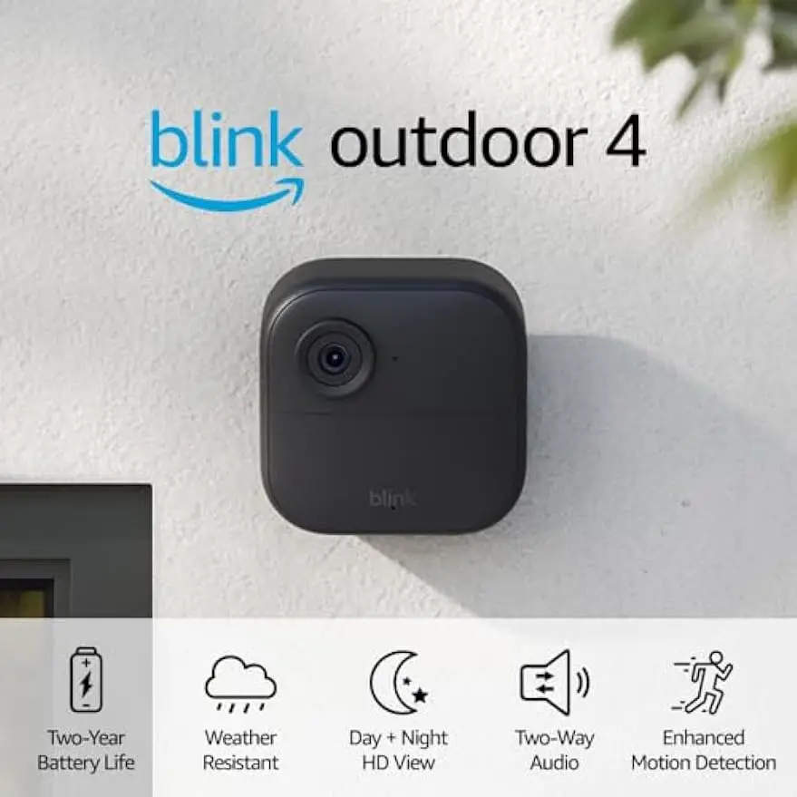 Blink Outdoor 4 (4th Gen) – Wire-free smart security camera, two-year battery life, two-way audio, HD live view, enhanced motion