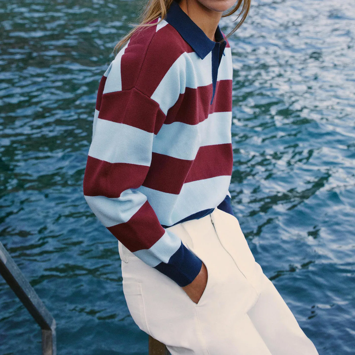 Fashionable Long Sleeve Color Block Striped  Knitted Sweater Women's Autumn Wear ZADATA Brand Regular Fit Other Material