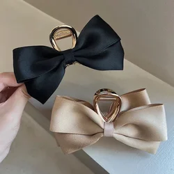 Satin Bow Hair Claw Clips Women Clamps Gold Color Metal Crab Cross Hair Clips Luxury Korean Girl's Daily Hair Accessories Gifts