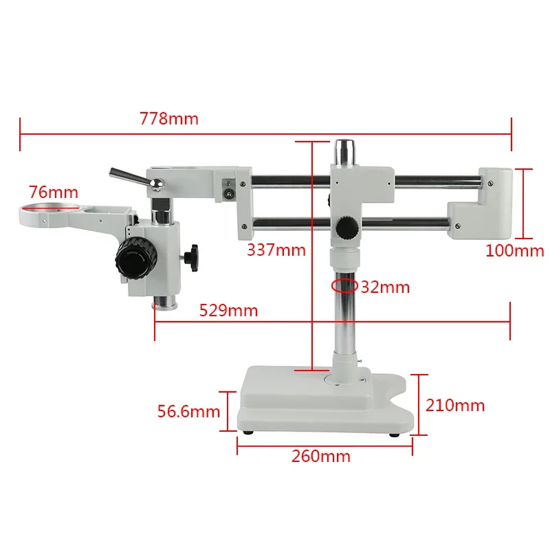 Supporto universale per microscopio a doppio braccio supporto per microscopio Stereo industriale supporto per braccio 76mm per microscopio