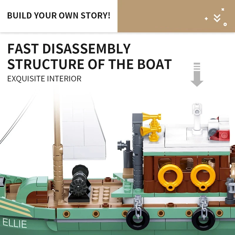 Barco de pesca rastreador grande tubarão branco barco blocos de construção navio pirata modelo tijolos conjunto com mini figuras crianças brinquedos diy presentes