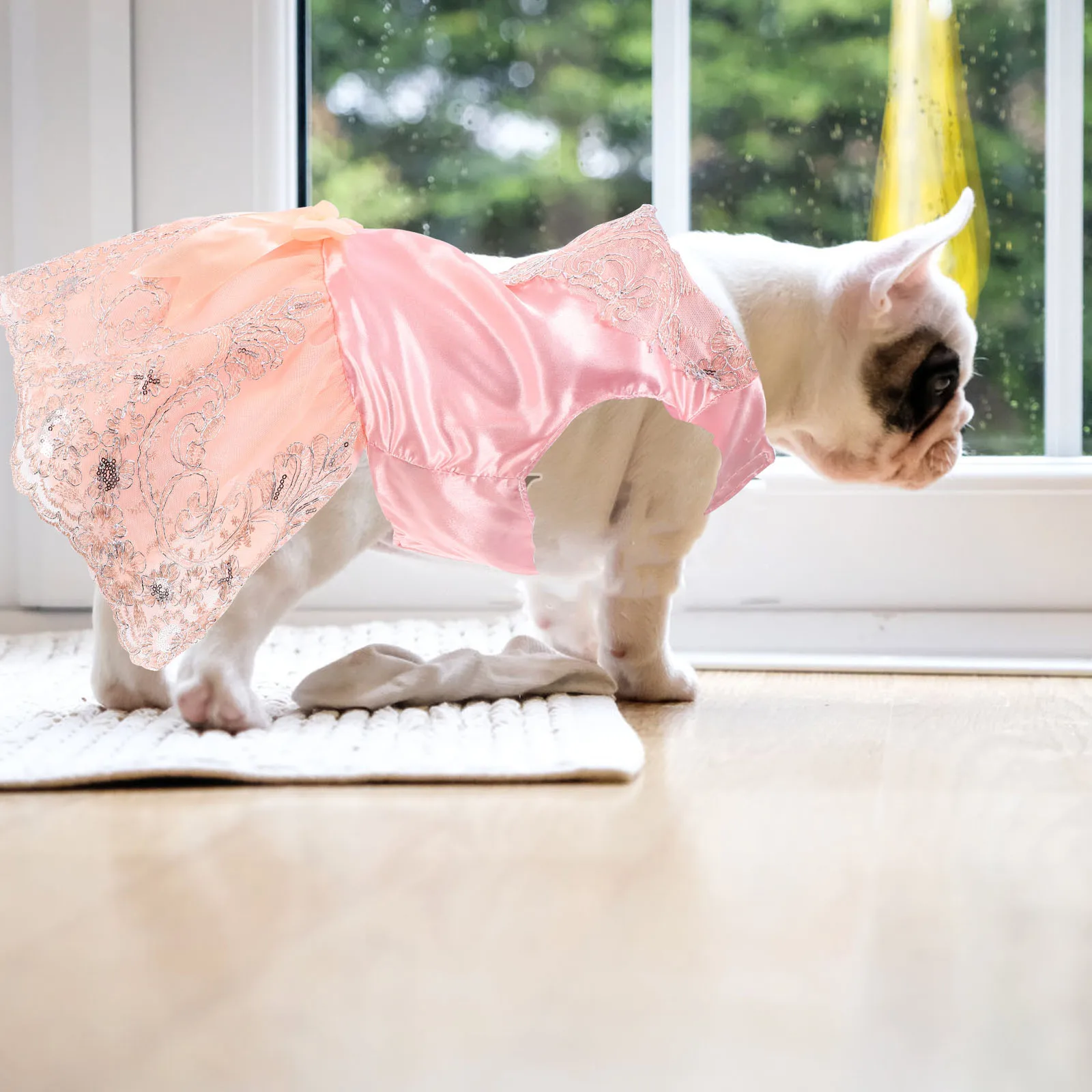 

Dog Party Lace Pink Size S Embroidery Bow Knot Comfortable Pet Dress Wedding Birthday Costume Pet Embroidery Clothes