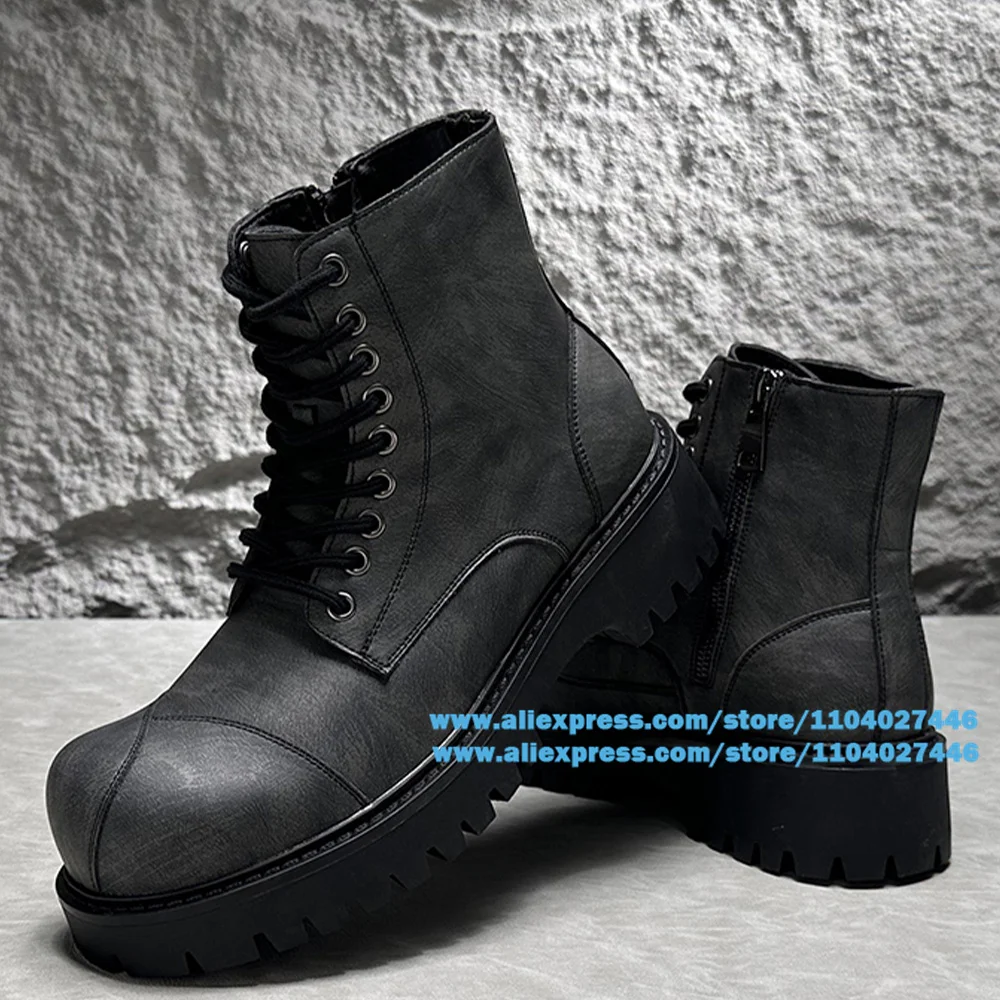 

Thick-Soled Ankle Boots High-Top Lace Up Booties Outdoor Men Shoes Designer Trendy Luxury Handmade Store Men Casual Shoes