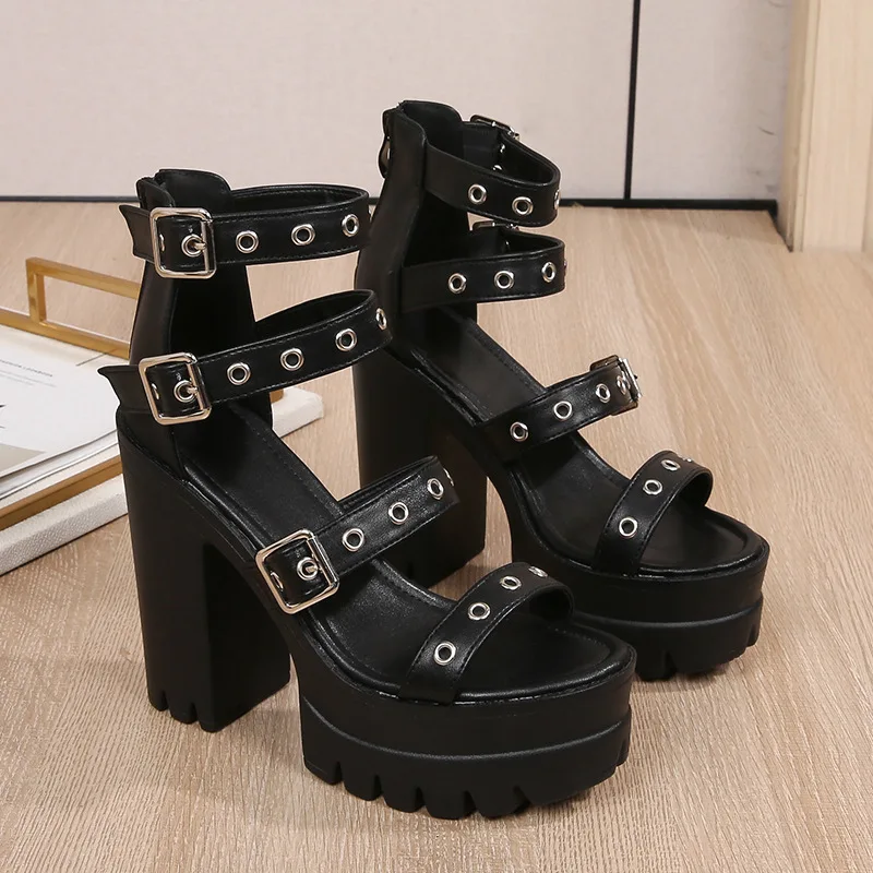 Verano 2025 sandalias de mujer 13cm tacón alto suela gruesa zapatos de mujer con cremallera estilo romano para vestido de fiesta