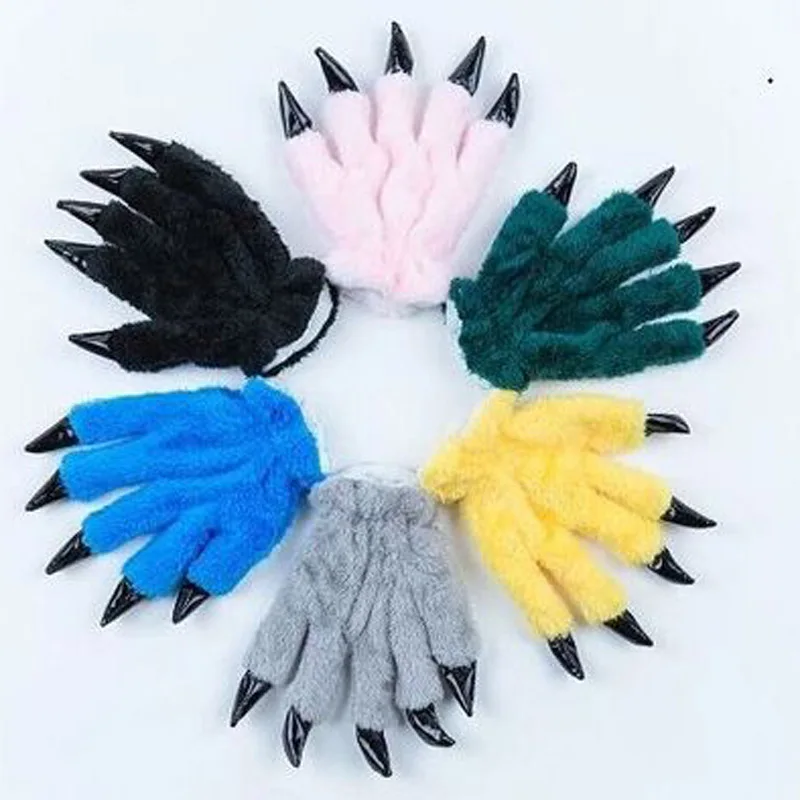 Kigurumi Animal Gloves Men Women Soft Flannel Glove Paw Dinosaur Bear Finger Claw Cute Fluffy Halloween Party Performance Mitten