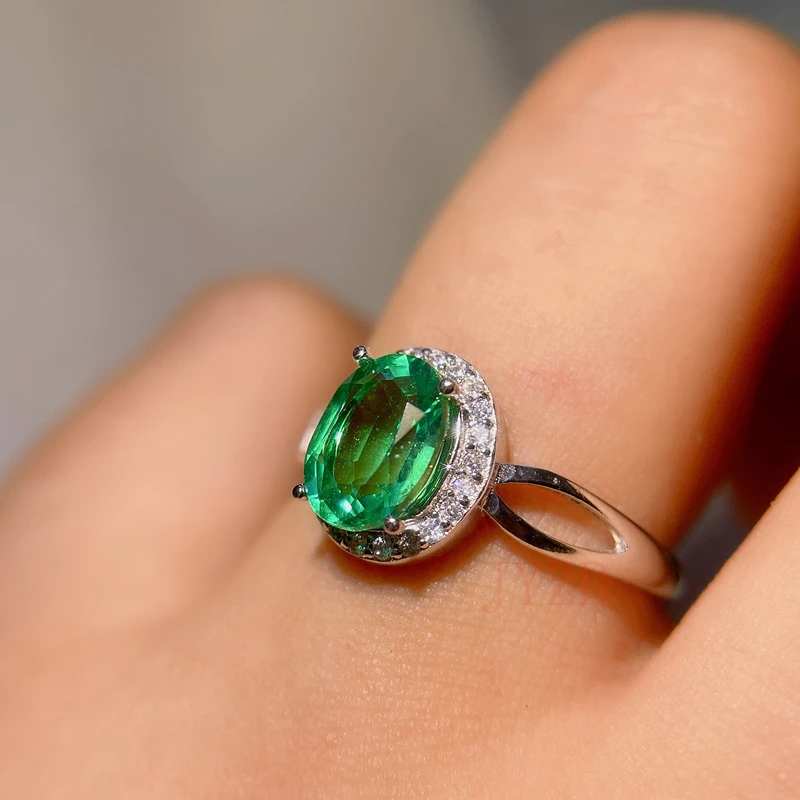 925 Sterling Silver True 100% natural emerald Ring Classic Fine jewelry New wedding gift 6*8mm