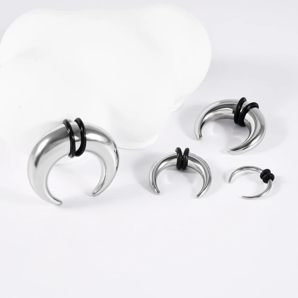 1PC Stainless Steel Ox Horn Ear Plugs Tunnel Gauge Stretching Expander Nose Rings Body Piercing Jewelry 1.6mm-10mm