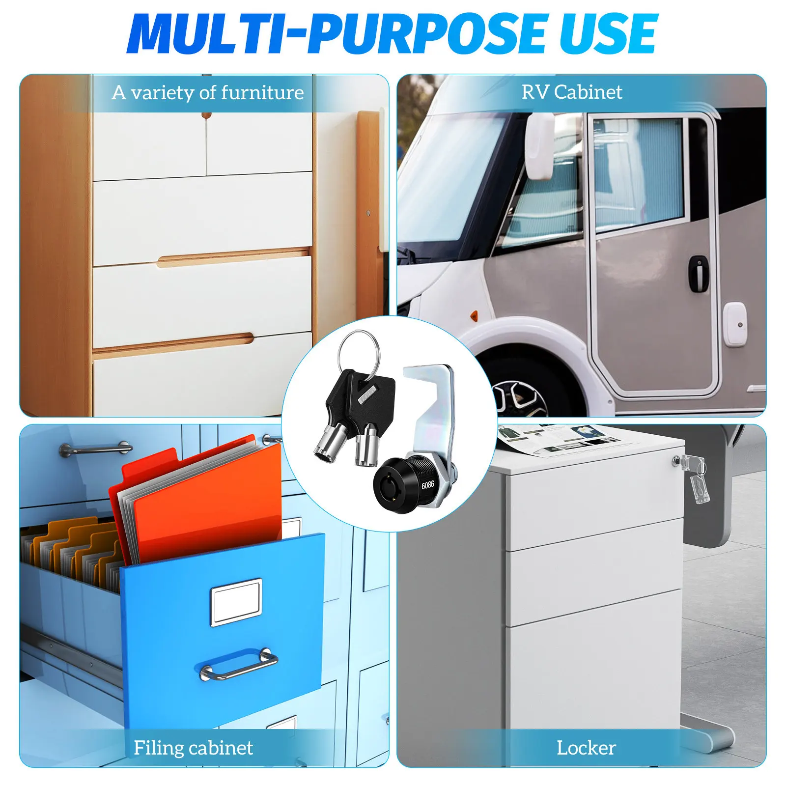 2Sets Tubular Cam Lock Cabinet Security Lock for Rv Camper Furniture Drawer File Compartment Locks with Keys Cabinet Locks