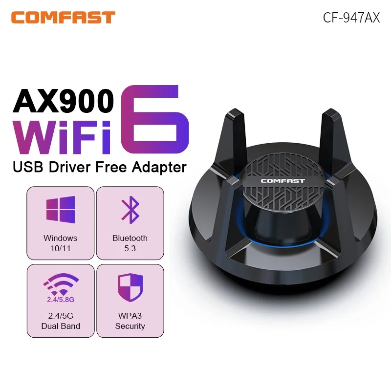 COMFAST WiFi USB Adapter AX900 Bluetooth 5.3 wifi6 Adaptador 2.4G&5GHz 900Mbps Free-Drive wifi 6 Antena for Win10/11 PC Laptop