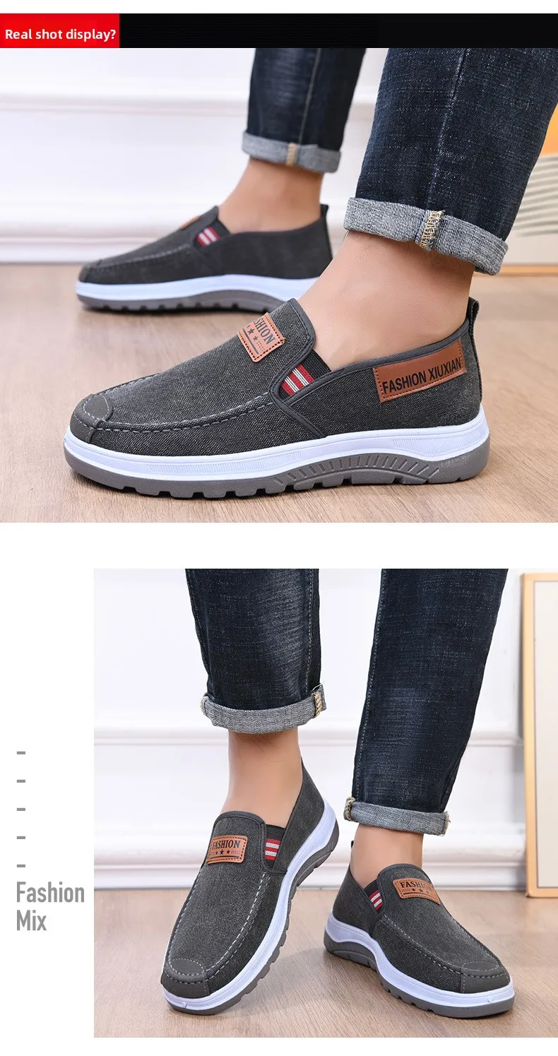 Herren-Slipper aus Canvas, lässige Freizeitschuhe, rutschfeste, dicke Sohle, bequeme Sneaker zum Gehen, leichte Alltagsschuhe für den Außenbereich. – Detail 8