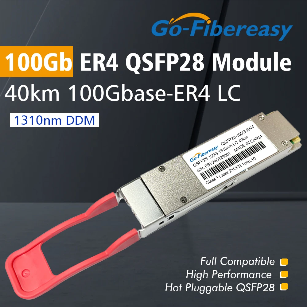 100Gb ER4 40km QSFP28 Transceiver 1310nm Dual LC Single Mode 100GBASE-ER4 QSFP Optical Module For Huawei,Juniper,Mellanox.Switch