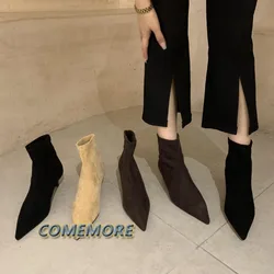 2023 New Autumn Women Sock Ankle Boots Fashion Black Slip on Ladies Elegant Dress Short Boot Thin High Heel Dress Chelsea Shoes