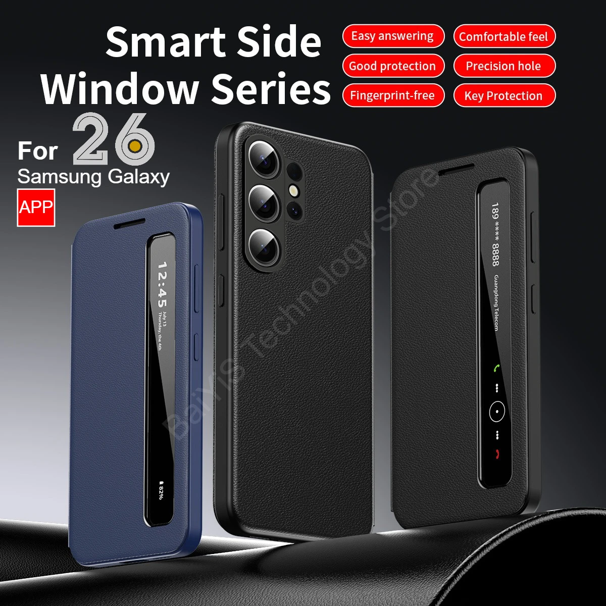 

Роскошный кожаный чехол для телефона APP для Samsung Galaxy S26 S25 S24 S23 S22 Ultra Plus S25FE Edge Flip Smart Side Window Display Cover