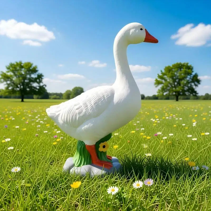 Giddy the Porch Goose Statue Porch Goose Sand filling hole at the bottom of the garden white goose